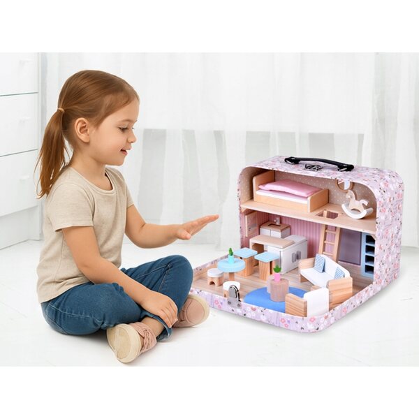 Casa delle bambole Jokomisiada in una valigia da 21 cm con mobili in legno