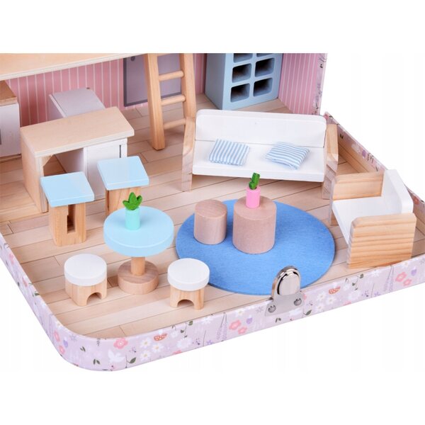 Casa delle bambole Jokomisiada in una valigia da 21 cm con mobili in legno