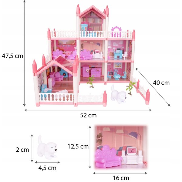 Dollhouse MalPlay Villa Rosa 47,5 cm con 26 arredi e terrazze per bambini