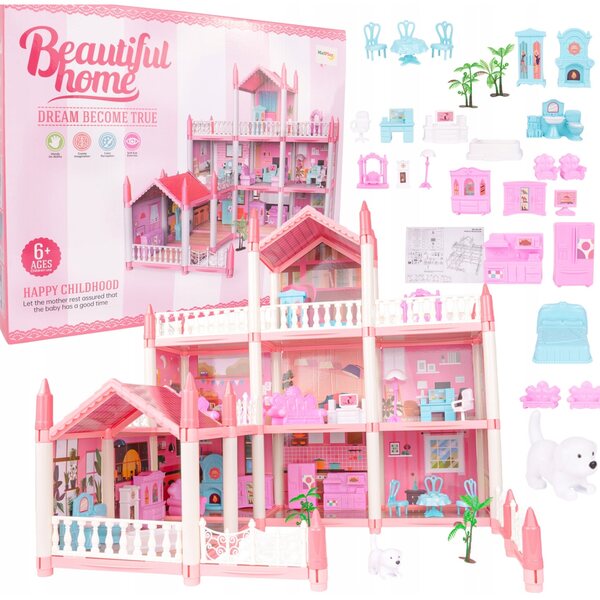 Dollhouse MalPlay Villa Rosa 47,5 cm con 26 arredi e terrazze per bambini