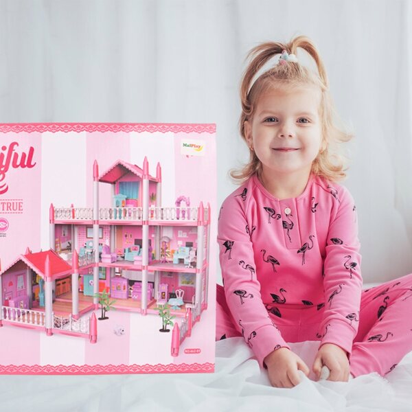 Dollhouse MalPlay Villa Rosa 47,5 cm con 26 arredi e terrazze per bambini