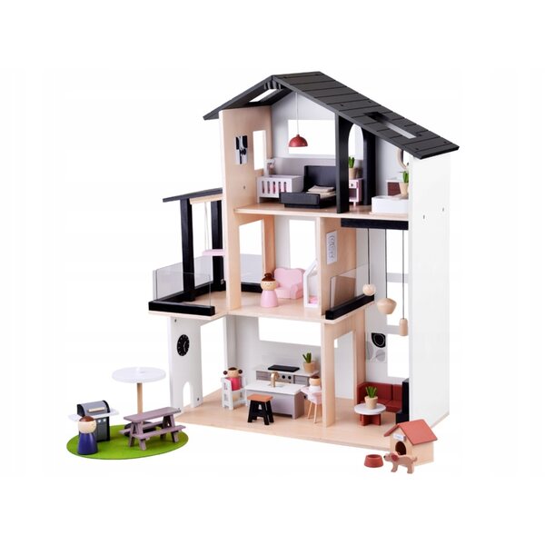 Casa delle bambole in legno Jokomisiada, 80 cm, soppalco con mobili e bambole