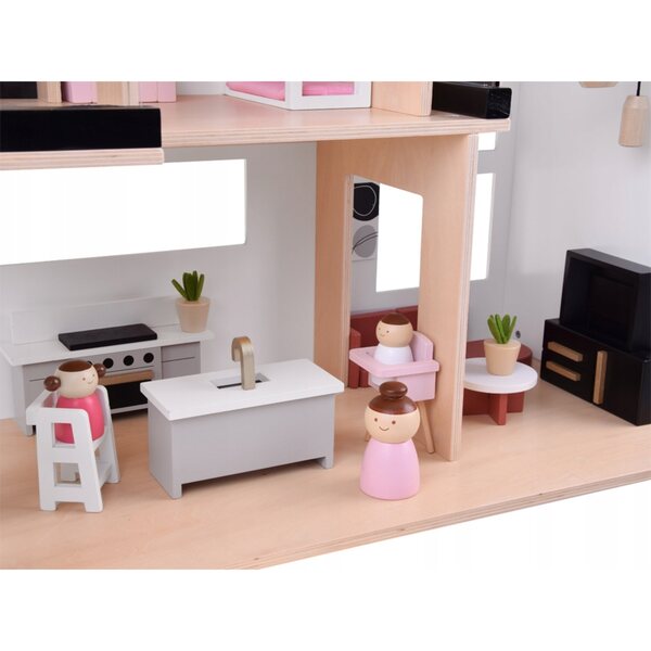 Casa delle bambole in legno Jokomisiada, 80 cm, soppalco con mobili e bambole
