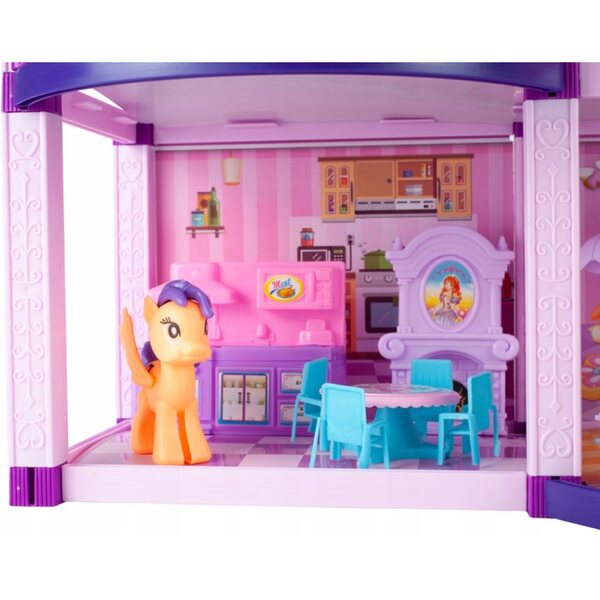 Casa delle bambole XL, a 2 piani, con mobili e accessori, rosa, 60 cm