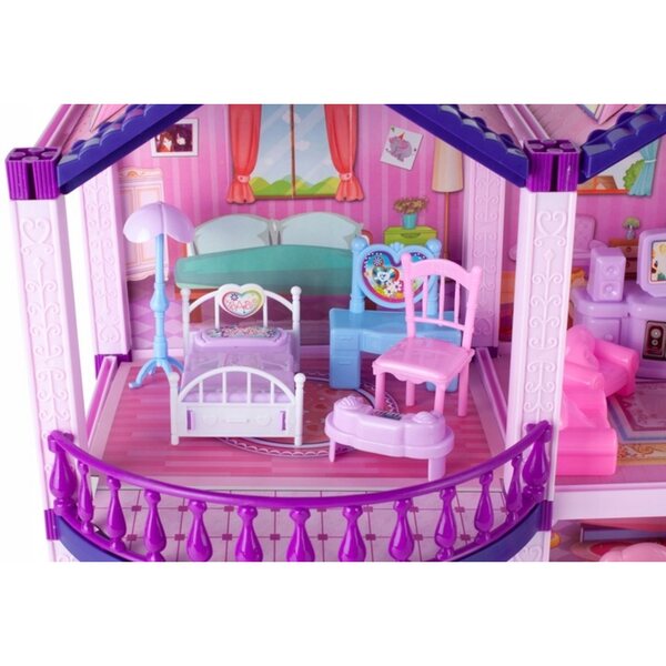 Casa delle bambole XL, a 2 piani, con mobili e accessori, rosa, 60 cm