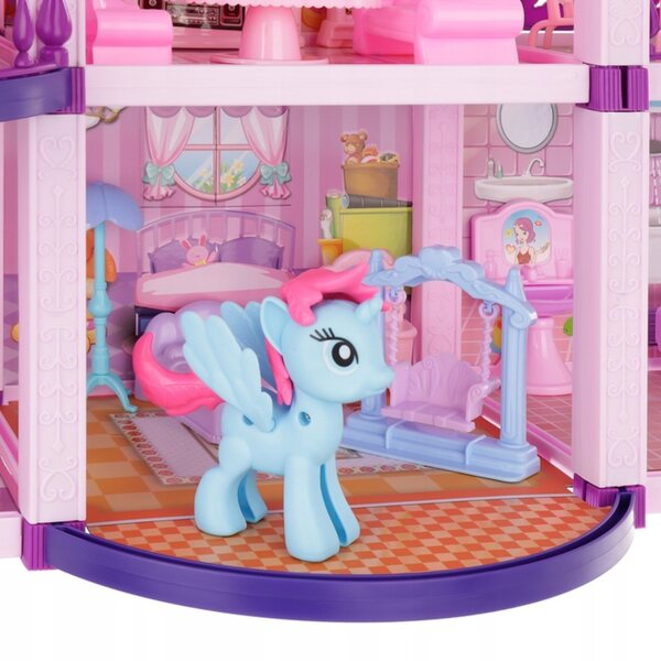 Casa delle bambole XL, a 2 piani, con mobili e accessori, rosa, 60 cm