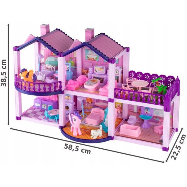 Casa delle bambole XL, a 2 piani, con mobili e accessori, rosa, 60 cm