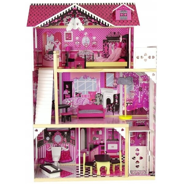 Bobo-San Puppenhaus 120 cm mit Aufzug und Möbeln, aus Holz, sicher
