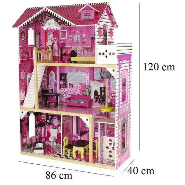 Bobo-San Puppenhaus 120 cm mit Aufzug und Möbeln, aus Holz, sicher