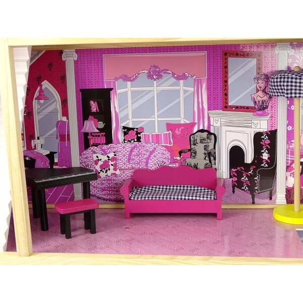 Bobo-San Puppenhaus 120 cm mit Aufzug und Möbeln, aus Holz, sicher