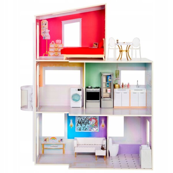 Casa delle bambole Rainbow High, in legno, a 3 piani, con accessori, 122 cm