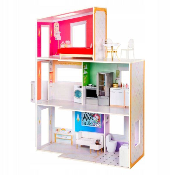 Casa delle bambole Rainbow High, in legno, a 3 piani, con accessori, 122 cm
