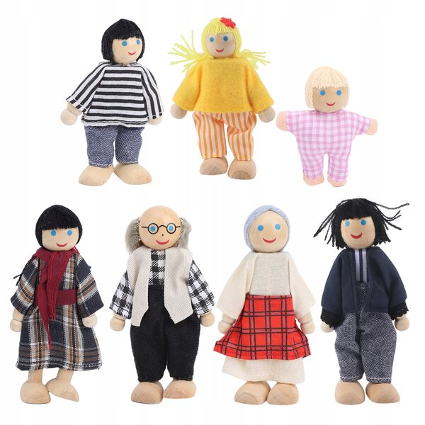 Doll di legno elastiche famiglia felice per bambini 3+ anni giochi educativi
