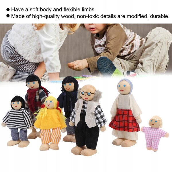 Doll di legno elastiche famiglia felice per bambini 3+ anni giochi educativi