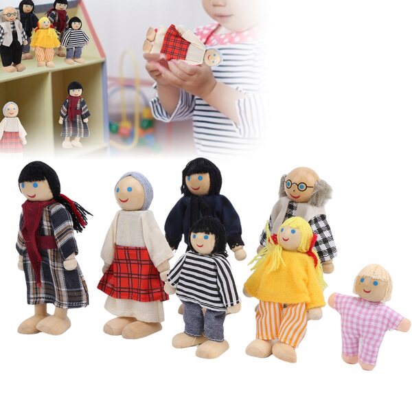 Doll di legno elastiche famiglia felice per bambini 3+ anni giochi educativi