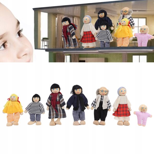 Doll di legno elastiche famiglia felice per bambini 3+ anni giochi educativi