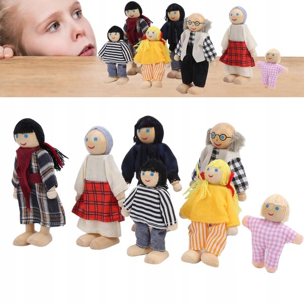 Doll di legno elastiche famiglia felice per bambini 3+ anni giochi educativi