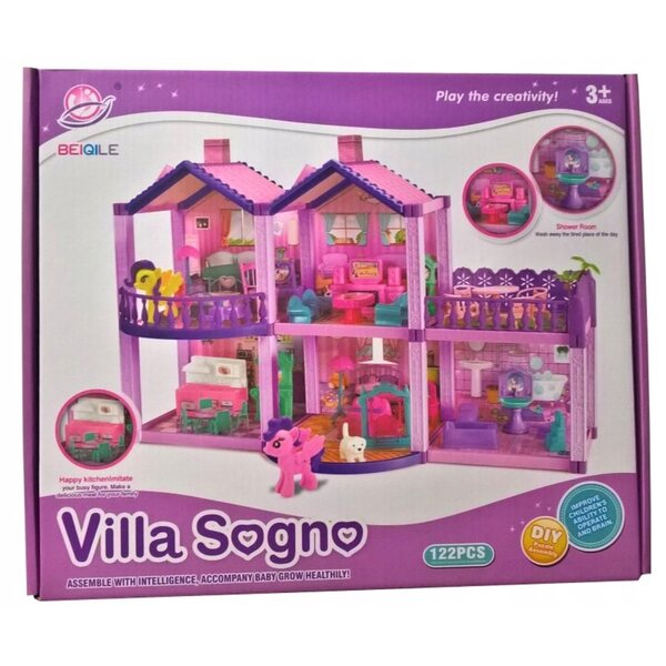 MalPlay Villa Sogno mit LED-Puppenhaus, 3 Größen und Terrasse, 57 cm