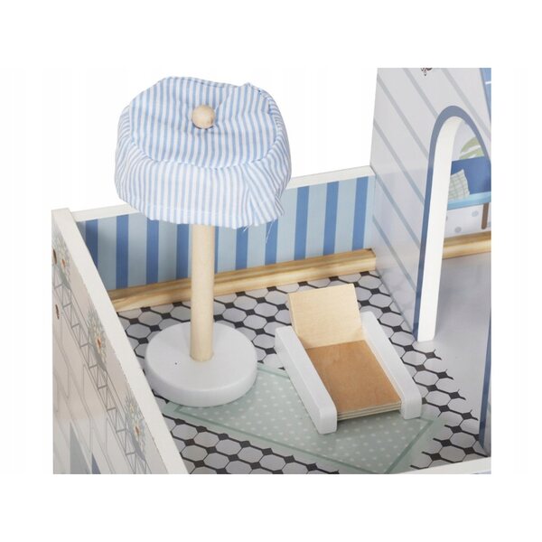 Casa delle bambole in legno Jokomisiada 3 piani con terrazza e mobili 78 cm