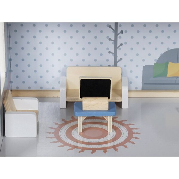 Casa delle bambole in legno Jokomisiada 3 piani con terrazza e mobili 78 cm