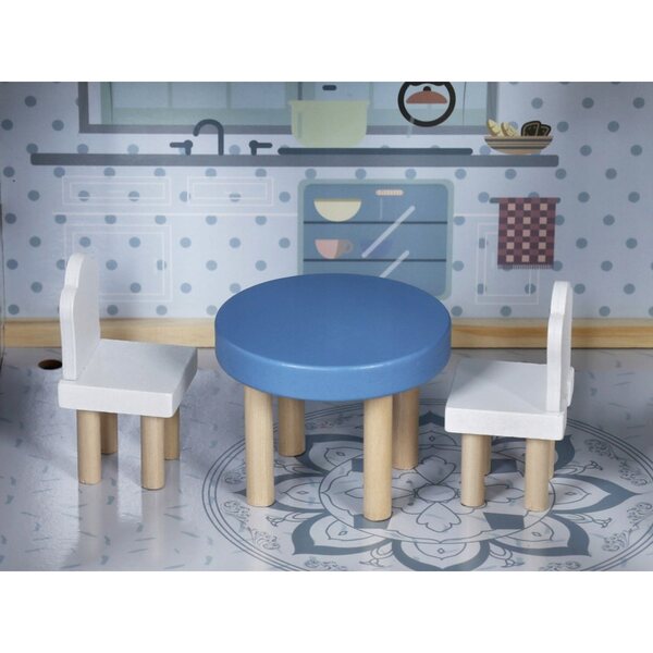 Casa delle bambole in legno Jokomisiada 3 piani con terrazza e mobili 78 cm