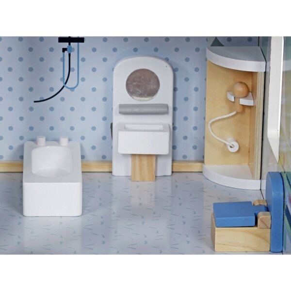 Casa delle bambole in legno Jokomisiada 3 piani con terrazza e mobili 78 cm