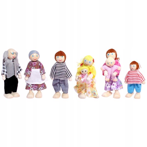Familienset aus Holzpuppen für Puppenhaus, Lernspiel für Kinder
