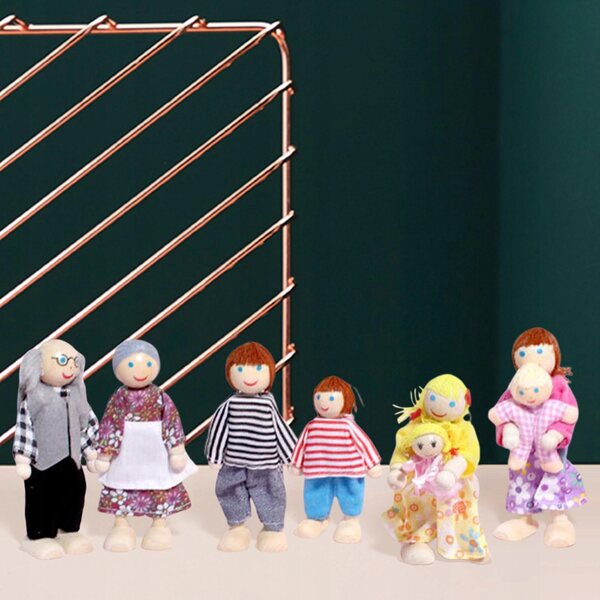 Familienset aus Holzpuppen für Puppenhaus, Lernspiel für Kinder