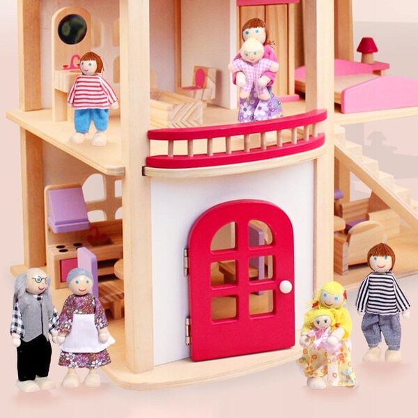 Familienset aus Holzpuppen für Puppenhaus, Lernspiel für Kinder