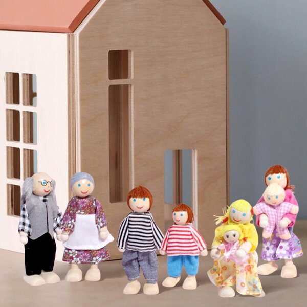 Familienset aus Holzpuppen für Puppenhaus, Lernspiel für Kinder