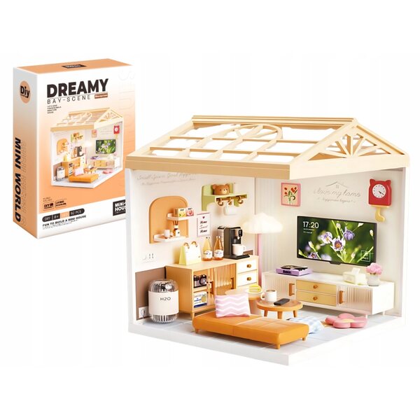 DIY-Miniatur mit LED – Elegantes Wohnzimmer mit 92 Elementen für Kreative