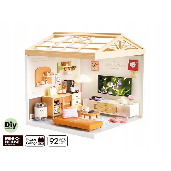 DIY-Miniatur mit LED – Elegantes Wohnzimmer mit 92 Elementen für Kreative