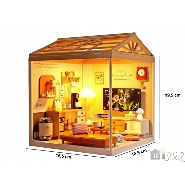 DIY-Miniatur mit LED – Elegantes Wohnzimmer mit 92 Elementen für Kreative