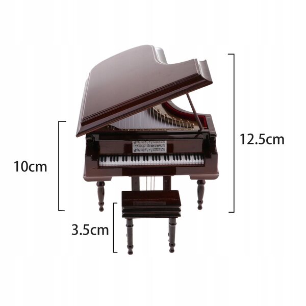 Mini modello pianoforte 1:12 con scatola musicale in legno e plastica marrone