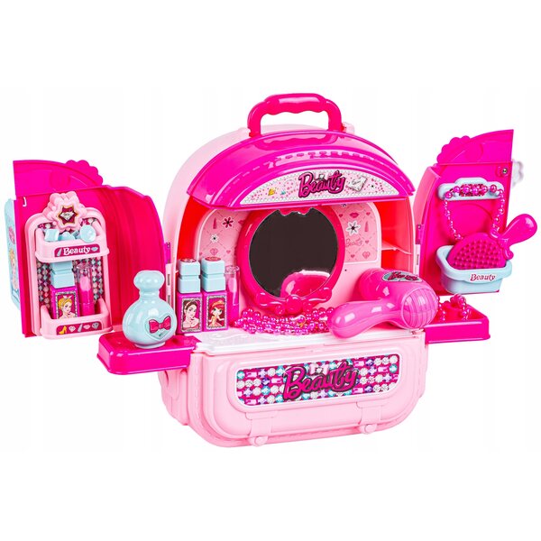 Cottage für Puppen mit Schminktisch im Koffer-Rucksack, 3-in-1-Zubehör und Schmuck