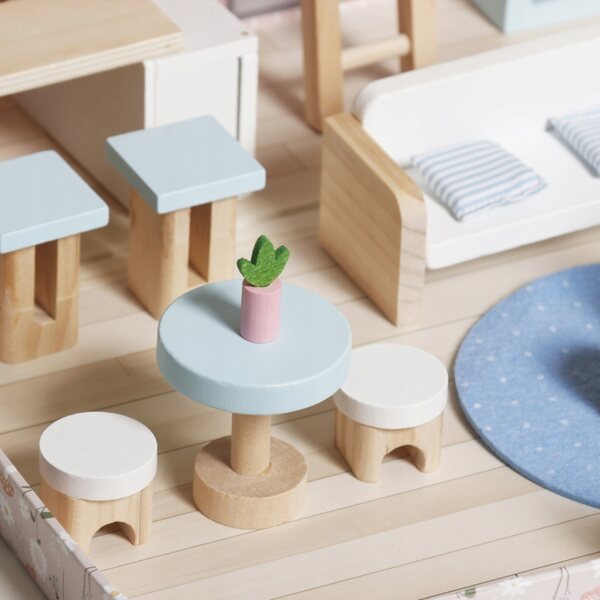 Casa per bambole in valigia KIK con mobili in legno, set 25 pezzi, 22 cm