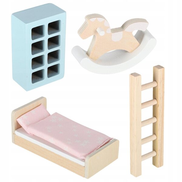 Casa per bambole in valigia KIK con mobili in legno, set 25 pezzi, 22 cm