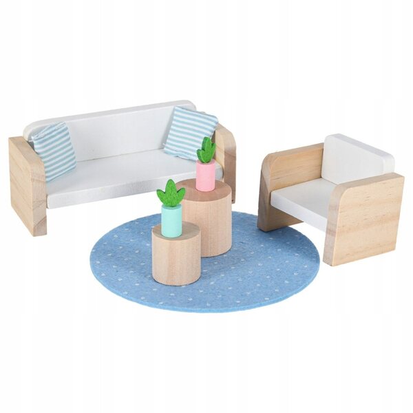 Casa per bambole in valigia KIK con mobili in legno, set 25 pezzi, 22 cm