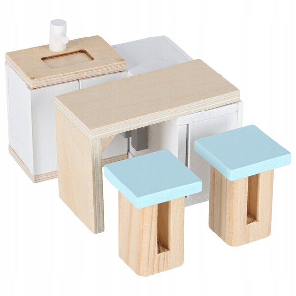 Casa per bambole in valigia KIK con mobili in legno, set 25 pezzi, 22 cm