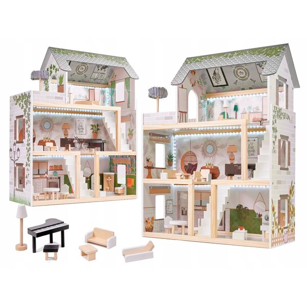 Casa delle bambole in legno LED 78 cm Stile Boho FLORO - Lulilo