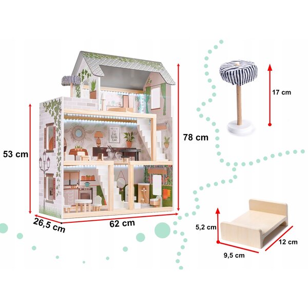 Casa delle bambole in legno LED 78 cm Stile Boho FLORO - Lulilo
