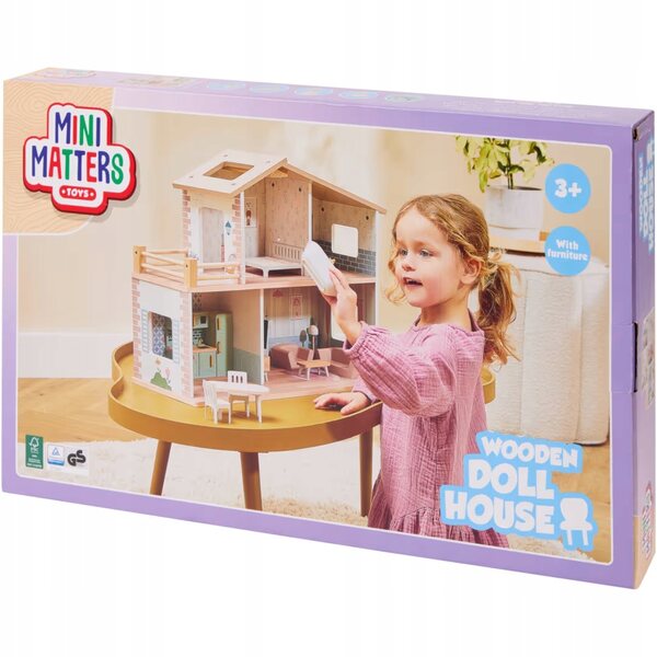 Dollhouse in legno con mobili Mini Matters, gioco creativo e sicuro