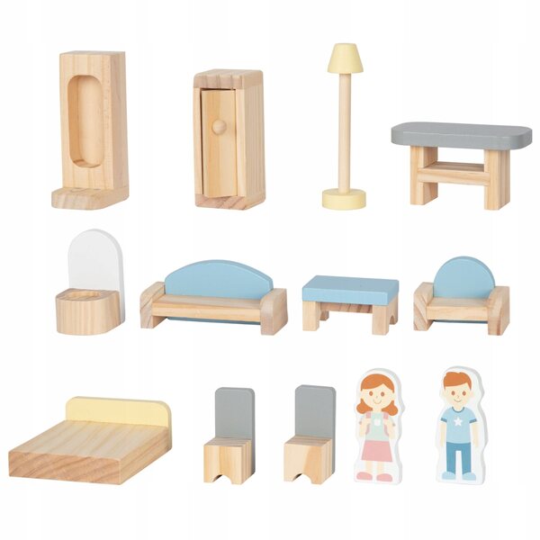 Doll House in legno bianco con terrazza e accessori Mamabrum - gioco sicuro e dettagliato