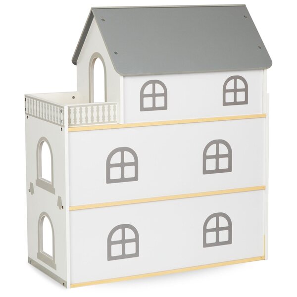 Doll House in legno bianco con terrazza e accessori Mamabrum - gioco sicuro e dettagliato