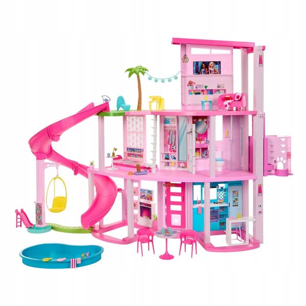 Barbie Dreamhouse Traumhaus mit Rutsche und über 75 Zubehörteilen für Kinder ab 3 Jahren