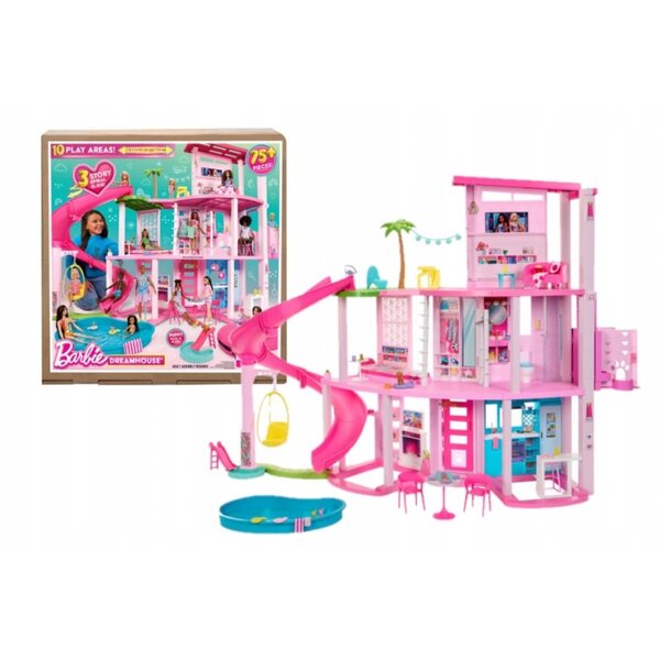 Barbie Dreamhouse Traumhaus mit Rutsche und über 75 Zubehörteilen für Kinder ab 3 Jahren
