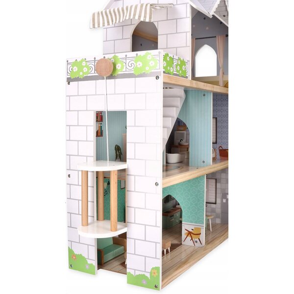 XXL 81,5 cm großes Puppenhaus aus Holz mit 3 Etagen, Aufzug und Möbel inklusive