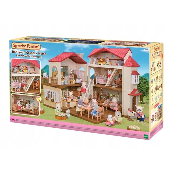 Casa delle bambole Sylvanian Families con tetto rosso e luci 35 cm