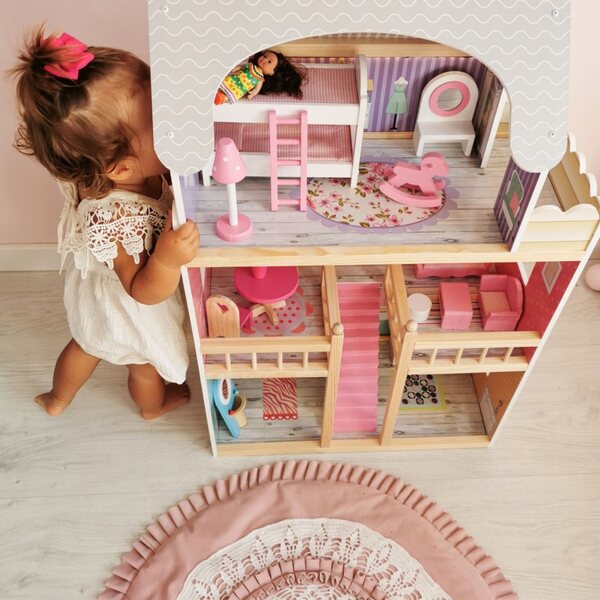 Dollhouse in legno Mamabrum con illuminazione LED 90x60x30 cm per bambini