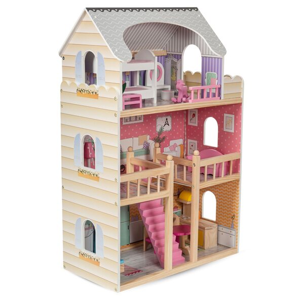 Dollhouse in legno Mamabrum con illuminazione LED 90x60x30 cm per bambini